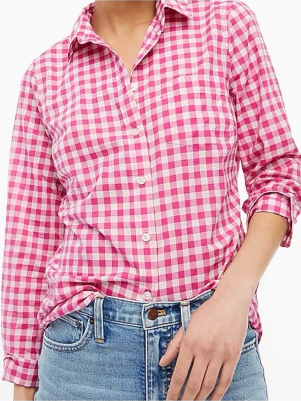 J. Crew Pink and White Gingham Button-Down Shirt